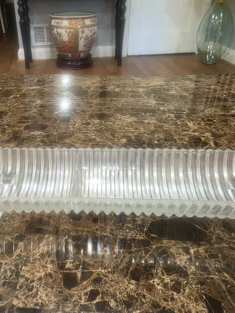 Source Unknown Clear Glass Ribbed Rectangular Serving Tray